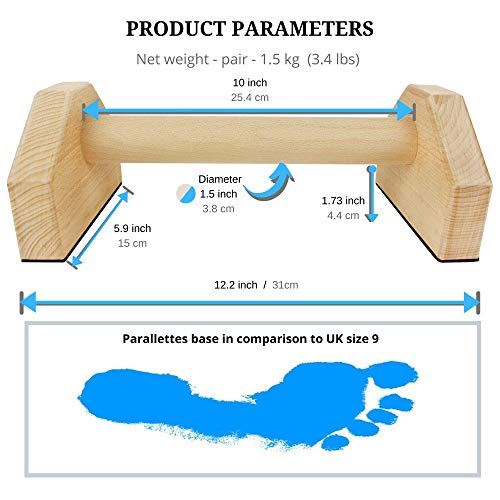 Wood Parallettes Push Up Bars - Cherry Wood with Wrist Wraps