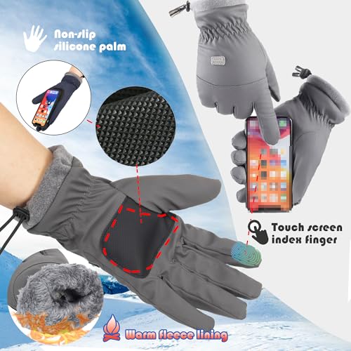 Water-Repellent Winter Ski Gloves with Touchscreen - Grey