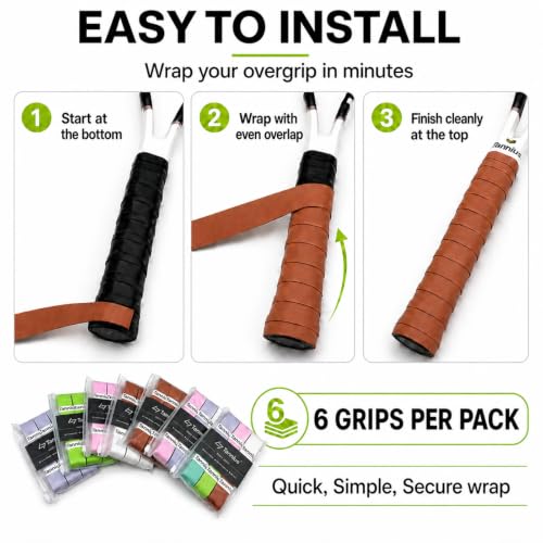 Tannius Tennis Overgrip Tape 6-Pack Brown — Sweat-Absorbing, Non-Slip Tacky Grip