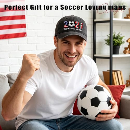 Okbycuyck Black Soccer Hat 2026 USA, CAN, MEX Fan Baseball Cap - Embroidered