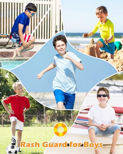Boys Short Sleeve Rash Guard Swim Shirt - UPF 50+, Small / Orange