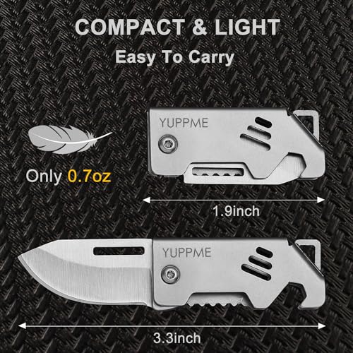 2-Pack Mini Keychain Knife, Small Folding Pocket Knives for Men Women, Portable Cute Box Cutter with Bottle Opener