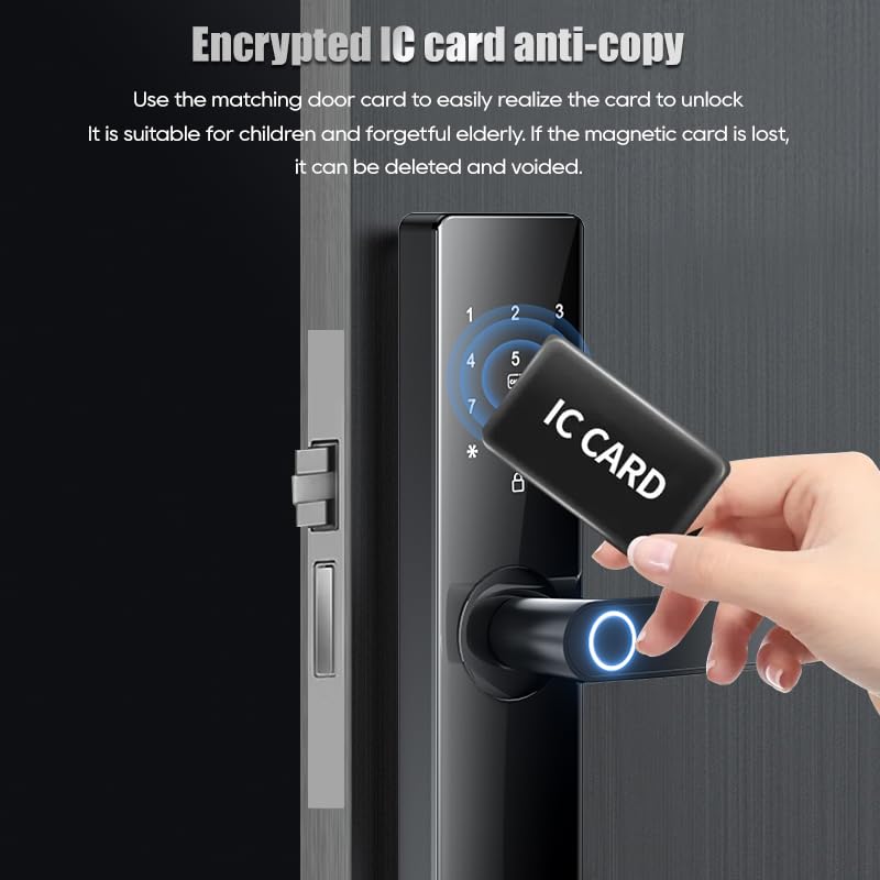 Smart Electronic Door Lock with Fingerprint Biometric, App Control, Smart Card, Password, Key Access & USB Emergency Charge - Metal Wi-Fi Enabled Touchscreen Keypad, AA Battery Powered