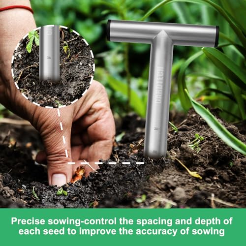 Gardtech Hand Dibber Garden Tool with 5 Inch Measuring Scale,Stainless Steel Bulb Planter Tool,Seed Dibber for Planting & Sowing Seed