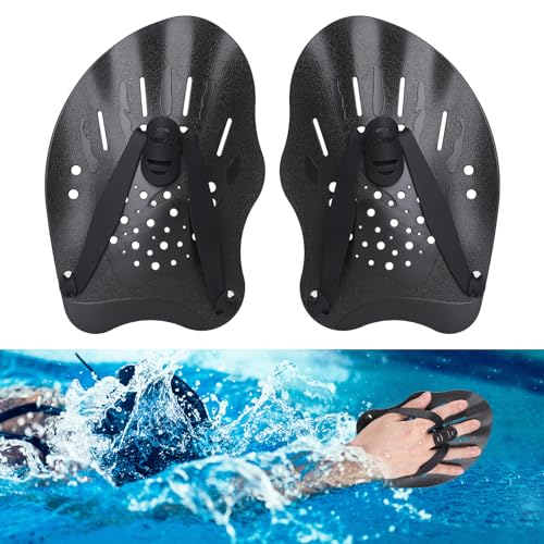 Swimming Hand Paddles for Adults & Juniors - Black, Strength Training