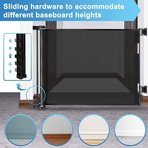 56 Inch Retractable Baby Gates for Doorways Retractable Dog Gate Outdoor Gates for Decks Indoor Long Baby Gate Retractable Pet Gate, Child Gate for Stairs, Porches, Black