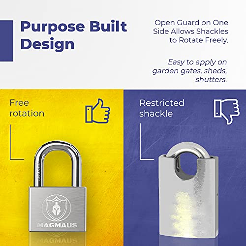 Magmaus¢ç PDL40 Heavy Duty Lock with 3 Keys - [Stainless Steel] Weatherproof Padlock for Outdoor Use - Ideal for Storage Unit, Shipping Container, Gate