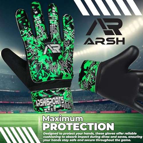 Soccer Goalie Gloves for Kids - Size 6 with Double Wrist Protection - Green