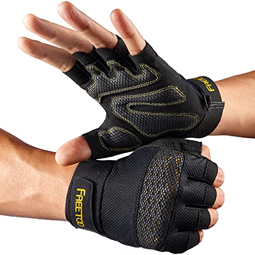 Fingerless Workout Gloves for Men - Padded Palm Protection, Black, Large
