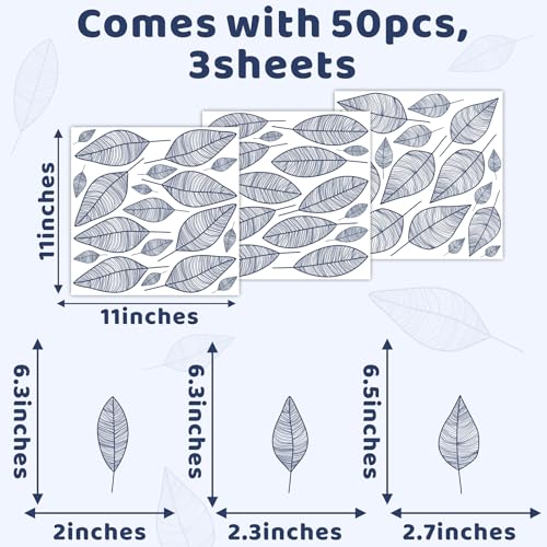 Stripy Leaf Wall Decals Modern Blue Leaf Wall Stickers Tree Leaves Wall Decals Peel and Stick Plant Botanical Leaves Stickers Removable Small Leaf Stickers for Bedroom Living Room Decor