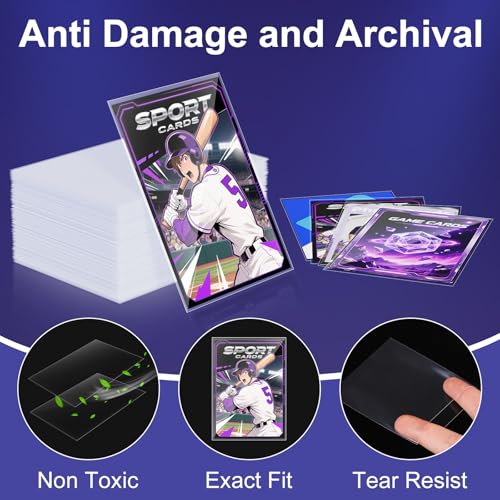 Clear Trading Card Sleeves - 200 Count Soft Plastic Protectors for Standard Cards
