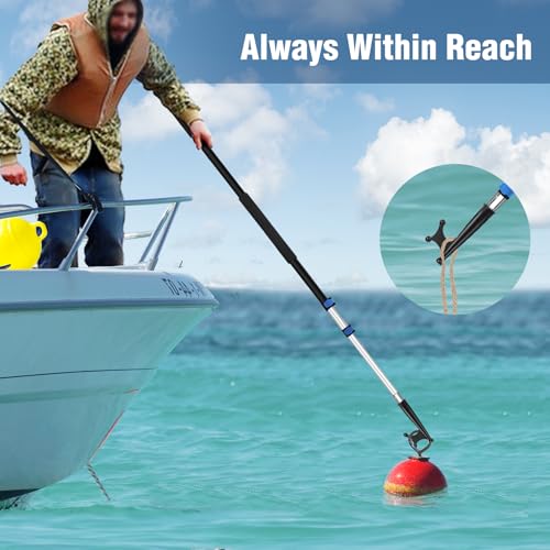 Lineslife Black 8ft Telescoping Boat Hook for Docking Floating Pole
