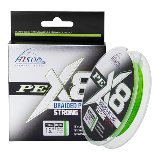 X8 Braided PE Fishing Line, 8-Carrier Zero Stretch, 110 Yards - Green, 40LB
