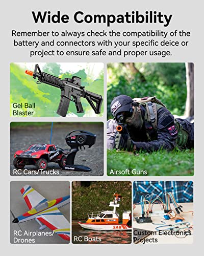 11.1V 2000mAh Rechargeable Battery with Charger - 2 pcs Mini Tamiya Connector for Airsoft & Gel Blaster