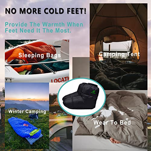 RANDDER Black Large Down Booties Warm Socks for Men & Women - Ultralight Camping Slippers