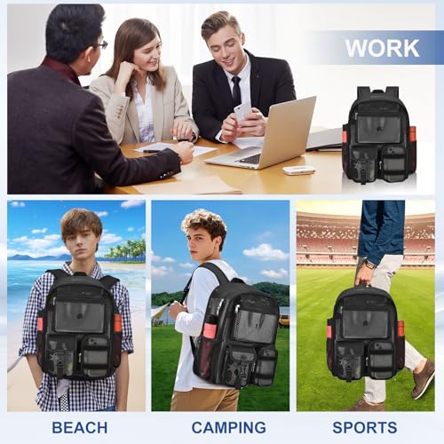 Heavy Duty Mesh Backpack for Hiking & Sports - Black 25L