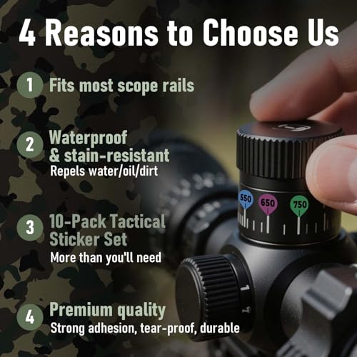 Rifle Scope Turret Dope Stickers - 370 Yardage Labels - 10 Pack