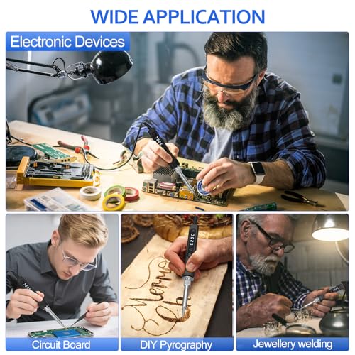 120W LED Soldering Iron Kit, 7s Fast Heating Adjustable Temp 356-968¢µ Auto Sleep Precision Welding Gun Tools Electronics Repair with Solder Wire, 5 Soldering Tips, Desoldering Pump, Stand, Tweezers