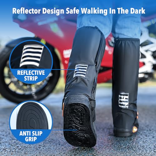 Waterproof Shoe Covers with Reflector - Black, X-Large