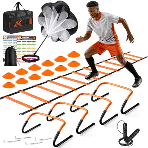 20ft Agility Ladder Training Set with Hurdles, Cones & Parachute