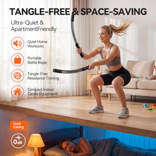 Ropeless Battle Ropes for Home Gym - 3 Adjustable Resistance, Black
