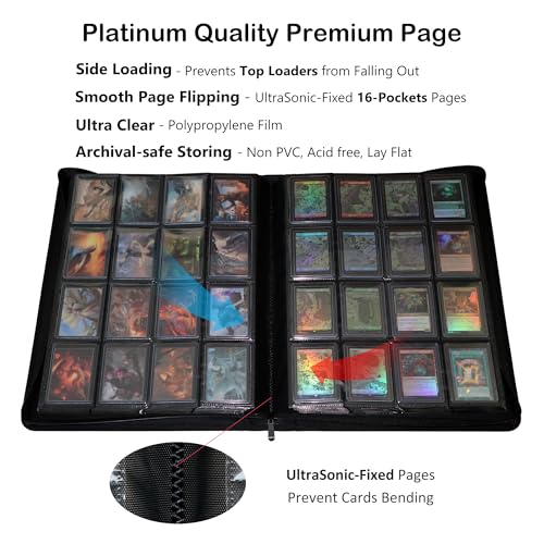 Rayvol 16-Pocket Top Loader Binder Black for 704 Cards - Side Loading Album