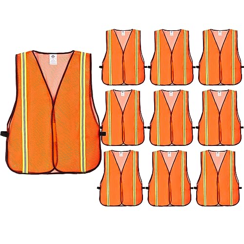 Dazonity Safety Vests,10pcs,Mesh,High Visibility Reflective Strips, Fit for Men & Women, Work, Construction,Surveyor, Parking,Warehouse,Volunteer, Crossing Guard, Road