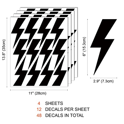 Black Lightning Bolt Wall Decals - 4 Sheets 14x11 in, SHYJSHYJ Variation Black