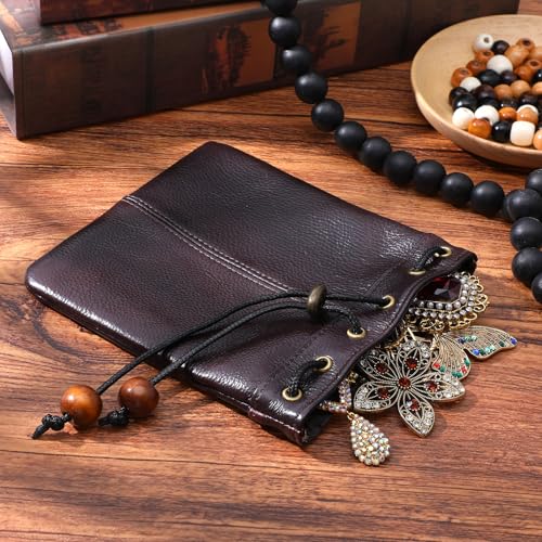 Leather Drawstring Storage Bag - Cowhide Waterproof Pouch for Travel & Organization