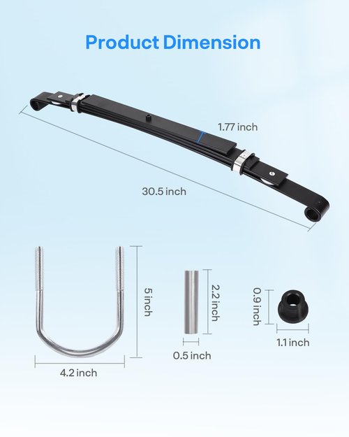 JY PERFORMANCE Golf Cart Rear Leaf Spring Kit Fits for Club Car Precedent/Onward/Tempo 2004+, 4-Leaf Leaf Spring w/Bushings Sleeves U Bolt, Replace OEM 102509301, 102513001