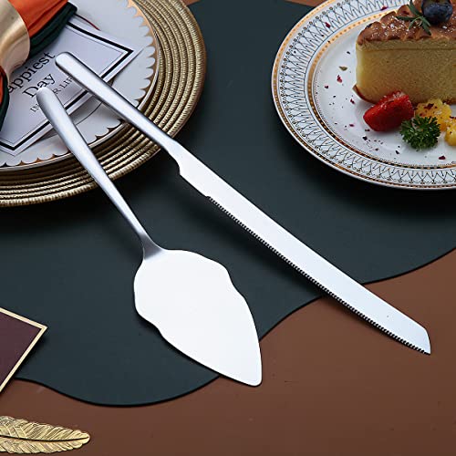 Silver Wedding Cake Knife and Server Set - Stainless Steel 2 Piece