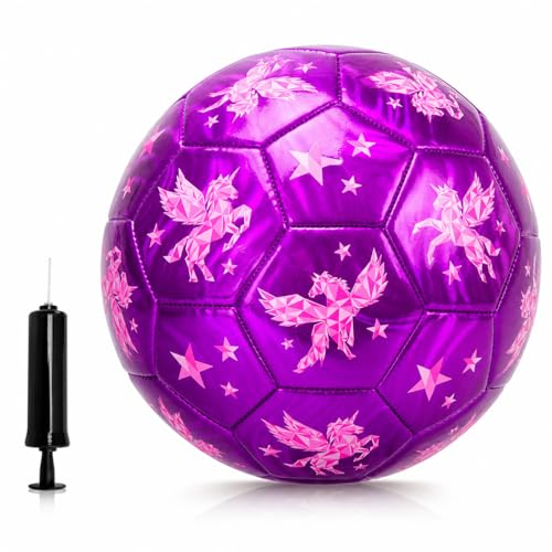 Unicorn Glitter Soccer Ball Size 3 for Kids 3-8 - Purple Unicorn