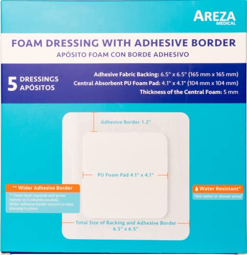 Areza Medical 6.5x6.5 in PU Foam Wound Dressing with Adhesive Border – Sterile (5 pcs)
