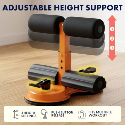Sit Up Bar with Suction Cups - Adjustable Core Trainer - Black & Orange