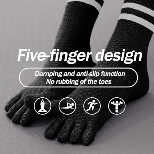 WOKNOW Pilates Socks with Grips for Women, 3 Pairs Toe Socks Five-Finger Non-Slip (Black, Milk White, Gray)