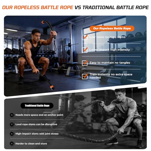 Adjustable Cordless Ropeless Battle Rope - Black - Non-Slip Handle