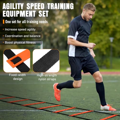 20ft Agility Ladder Training Set with Hurdles, Cones & Parachute