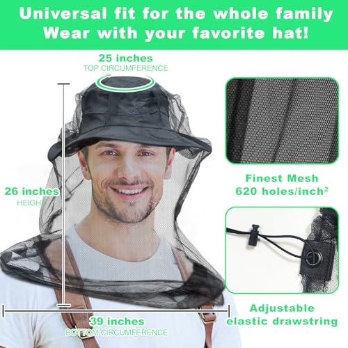 TUPI 2 Pack Mosquito Head Net Mesh, Fits All Hats for Men &