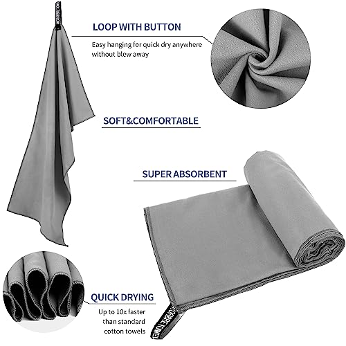 Microfiber Travel Towel - Soft, Lightweight, Quick Dry - XS 12"×24" White Gray