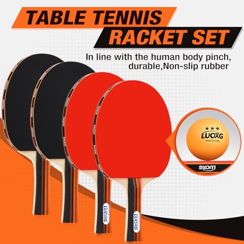 4 Player Ping Pong Paddle Set with Retractable Net & 12 Balls for Indoor Outdoor Play