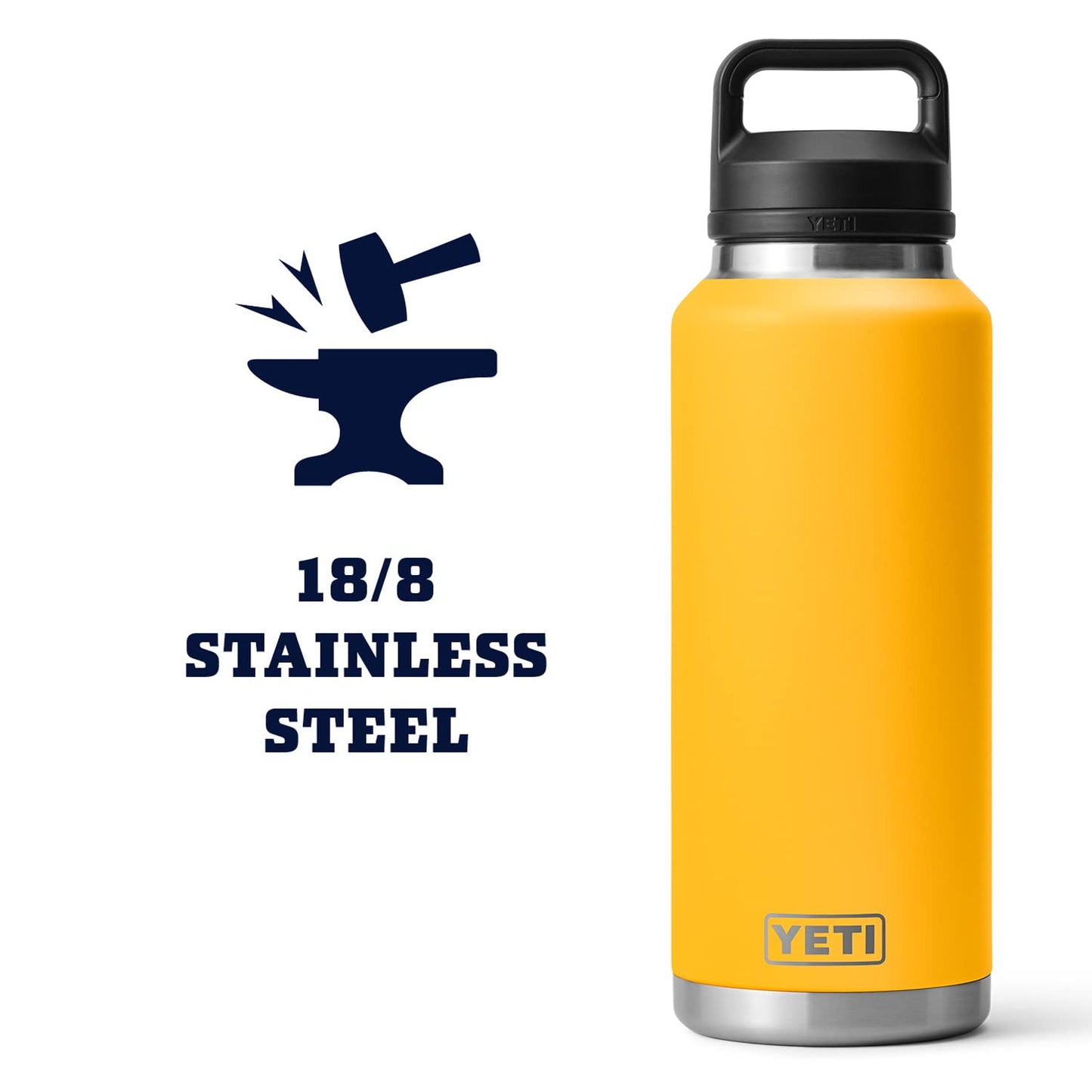 YETI Rambler 46 oz Bottle, Leakproof, Vacuum Insulated, Stainless Steel with Chug Cap, Black