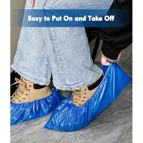 300PCS Disposable Non Slip Shoe Covers XL, Thick Waterproof CPE Boot Covers with Compact Roll Design, Fits Up to US Men 13 & Women 14, Heavy Duty Shoe Booties for Indoor Cleaning, Real Estate