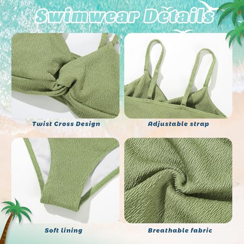 Girls' V-Neck Bikini Set - Green, Size 13-14 Years