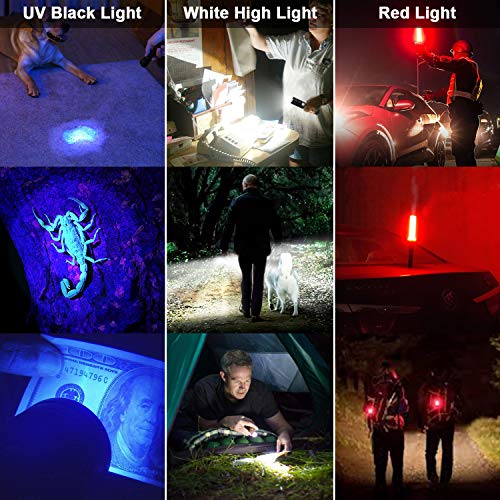 UV Flashlight Black Light, 2-Pack USB Rechargeable Blacklight Flashlight with Magnetic -Side Work Light, 7 Modes, Zoomable, Waterproof ? LED Torch for Mechanics Pet Urine Stains Detector