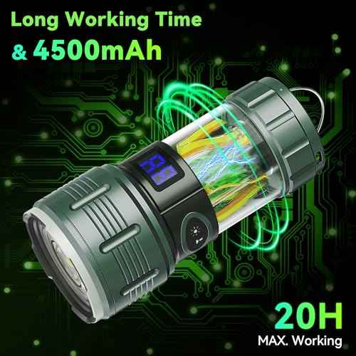 Rechargeble Flashlights High Lumens, 10 Modes 2000 Lumens Super Bright Handheld LED Flashlight, 4500mAh Waterproof Powerful Camping Flashlight for Emergency, Hiking