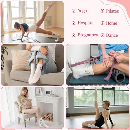 Pilates Socks with Grips for Women - Cute Ruffled - White Embroidery