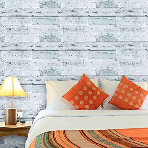 WENMER 17.71" x 118" Grey White Wood Contact Paper Wallpaper Wood Peel and Stick Wallpaper Self Adhesive Removable Wallpaper Vintage Wood Wallpaper for Countertop Cabinet Shelf Drawer Door