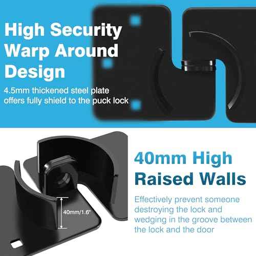IRONWALLS Puck Lock Hasp Black 2 Packs, Heavy Duty Lock Hasp for Hidden Shackle Padlock Diameter Within 2-7/8¡±/73mm, Steel Puck Lock Holders Brackets for Shipping Container, Trailers Doors