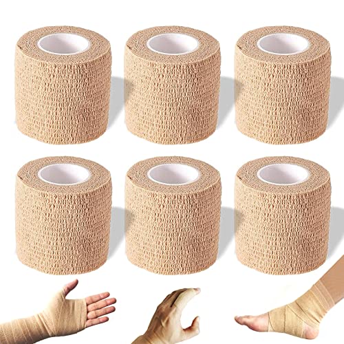 Self-Adherent Elastic Bandage Wrap - 2 Inch - 6 Pack for Sports & First Aid