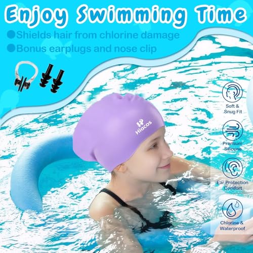 Kids Waterproof Silicone Swim Cap for Girls & Boys - 2 Sizes, Black, 8-15 Years